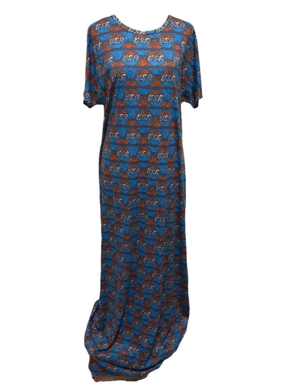 NWT LuLaRoe Large Maria Maxi Dress  Repeating USA Graphic Print Size 14-16
